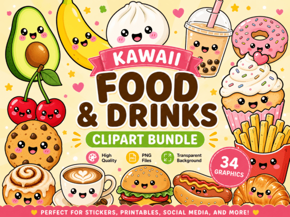 Download Cute Kawaii Food and Drinks Clipart PNG - Food Collection
