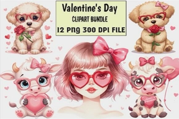 Download Valentine’s Day Cute Animal &amp; Girl Clipa - Valentine Collection